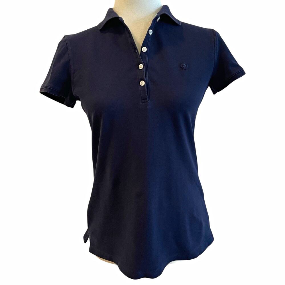 IZOD Womens Navy Solid Polo Shirt S Regular Short Sleeve Stretch Cotton Blend